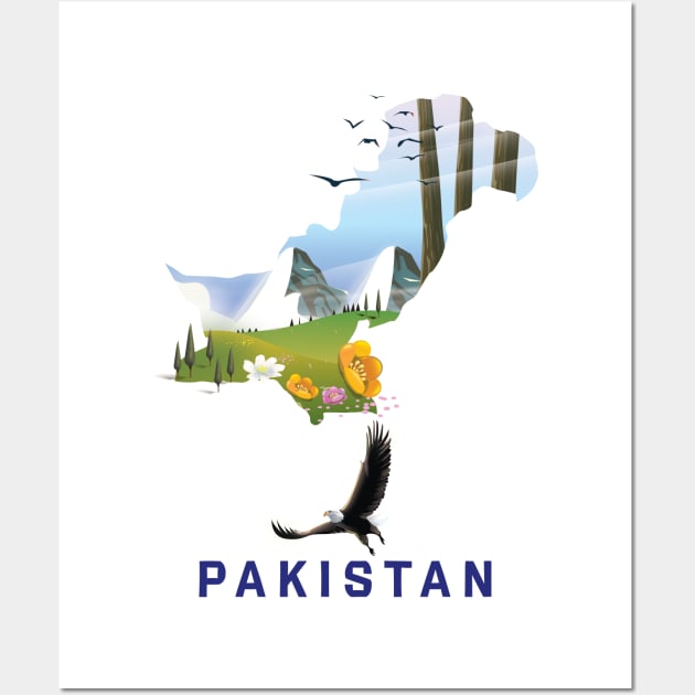 Pakistan map travel poster Wall Art by nickemporium1